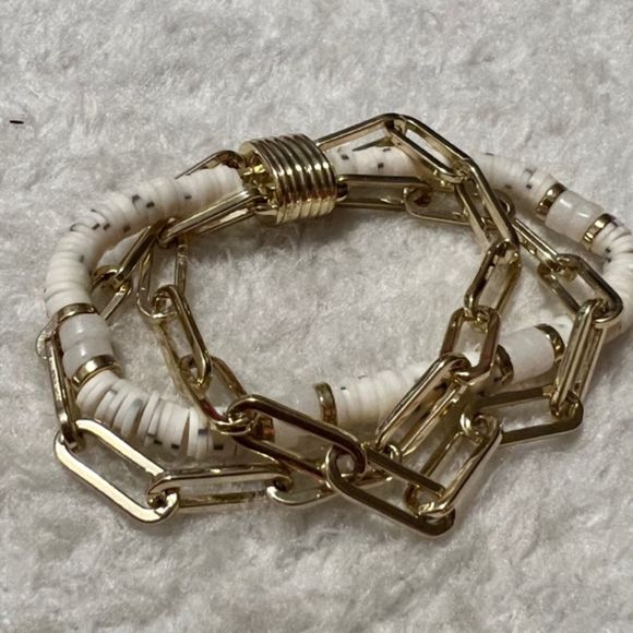 3 Strand Gold Tone Beaded Chain Link 7 Inches Magnetic Clasp Fashion Bracelet - Picture 4 of 9